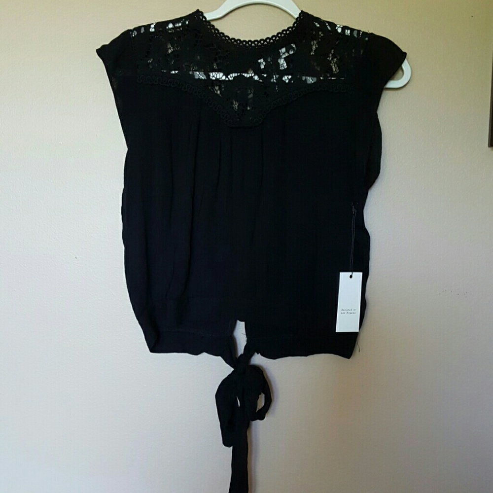 Active USA Crop Top with Lace buttons & Tie Waist